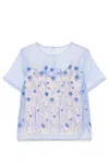 P.a.r.o.s.h Floral Embroidered Sheer Overlay Blouse With Keyhole In Blue