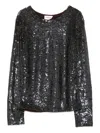 P.a.r.o.s.h Long Sleeve Round Neck Sequin Top In Black