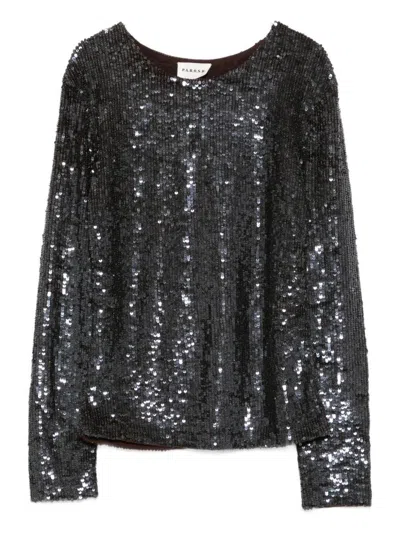 P.a.r.o.s.h Long Sleeve Round Neck Sequin Top In Black