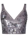 P.a.r.o.s.h Grey Sleeveless Crop Top With Straps In Sequined Fabric Woman In Grey