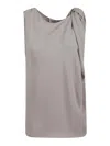 P.a.r.o.s.h Draped Sleeveless Asymmetric Neck Blouses In White