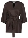 P.a.r.o.s.h Parosh Relaxed Fit Linen Blouse With V-neckline In Brown