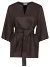 P.a.r.o.s.h Parosh Relaxed Fit Linen Blouse With V-neckline In Brown