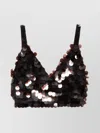 P.a.r.o.s.h Triangle Neckline Sleeveless Sequin Bra In Black