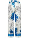 P.a.r.o.s.h Parosh Silk Satin Trousers With Vibrant Flower Print In Blue