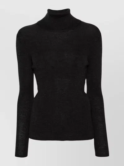 P.a.r.o.s.h Turtleneck Ribbed Knit Top Split Back