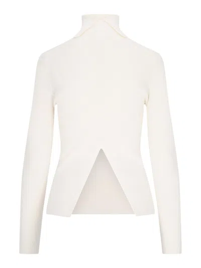 P.a.r.o.s.h Classic Turtleneck In White Wool Ribbed Knit