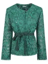 P.a.r.o.s.h Parosh Floral Lace Jacket With Cinched Waist And Belt In Green