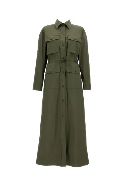 P.a.r.o.s.h Utility-inspired Long Shirt Dress With Adjustable Waist In Green