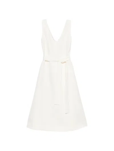 P.a.r.o.s.h V-neck Belted Midi Dress In White