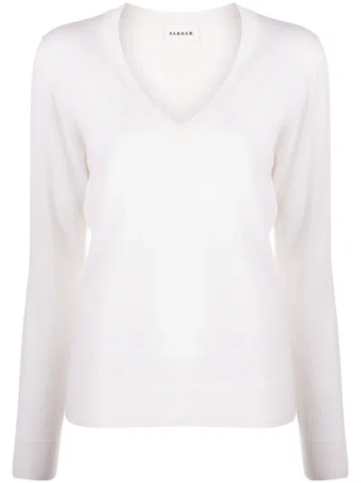 P.a.r.o.s.h White V-neck Long-sleeved Sweater In Wool And Silk Blend Woman In Neutral
