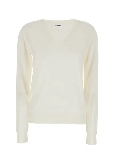 P.A.R.O.S.H WHITE V-NECK LONG-SLEEVED SWEATER IN WOOL AND SILK BLEND WOMAN