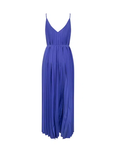 P.a.r.o.s.h V-neck Palmer Pleated Maxi Dress In Blue