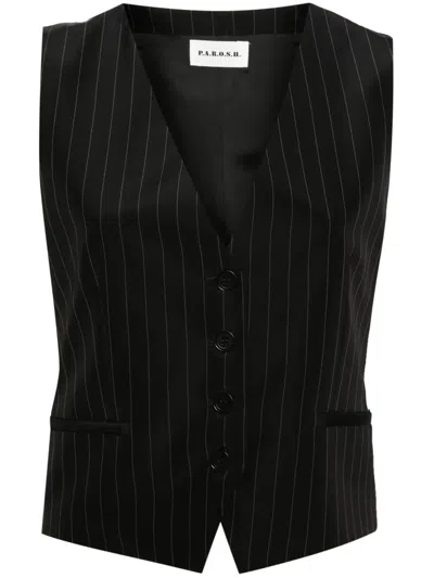 P.a.r.o.s.h V-neck Pinstripe Waistcoat In Black