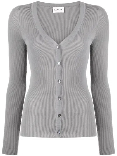 P.a.r.o.s.h Parosh V Neck Ribbed Cardigan In Gray