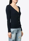 P.a.r.o.s.h Parosh Ribbed Knit Sweater With Plunging V-neck And Button Placket In Navy