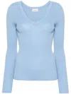 P.a.r.o.s.h Fitted V-neck Ribbed-knit Cotton Jumper In Blue