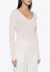 P.a.r.o.s.h V-neck Ribbed Knit Sweater In Powder