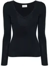 P.a.r.o.s.h Parosh Leila Knitted V-neck Long-sleeve Top In Blue