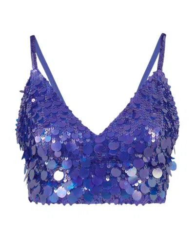 P.a.r.o.s.h V-neck Sequin Embellished Crop Top In Blue