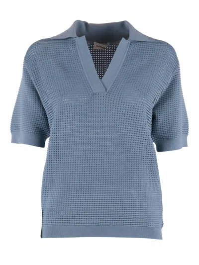 P.a.r.o.s.h V Neck Textured Knit Top In Blue