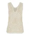 P.a.r.o.s.h Beige Top With Drop Neckline And All-over Applied Motif In Lace Woman In White