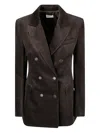 P.a.r.o.s.h Velvet Double-breasted Blazer In Brown