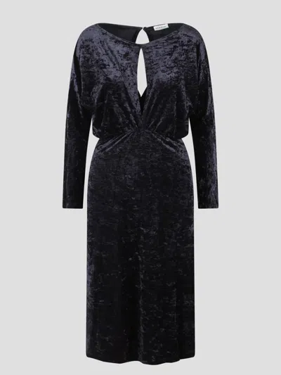 P.a.r.o.s.h Velvet Midi Dress In Navy Blue