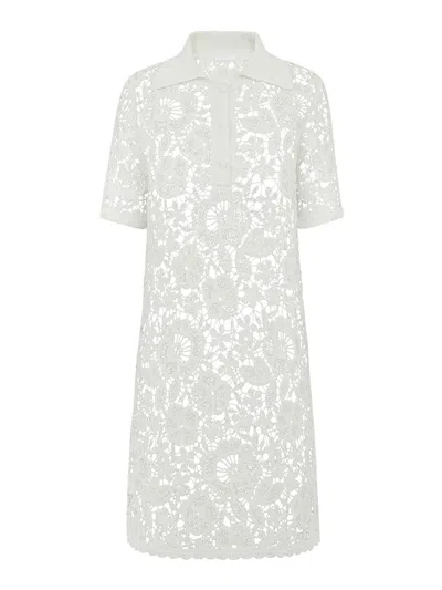 P.A.R.O.S.H CREAM-COLORED COTTON CROCHET FLORAL LACE MINI