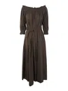 P.a.r.o.s.h Off The Shoulder Long Dress In Brown