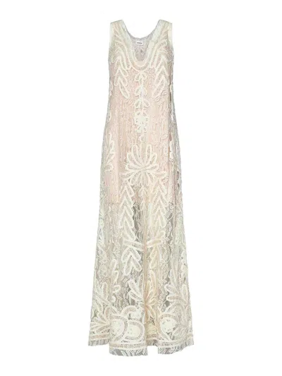 P.a.r.o.s.h Long Ecru Embroidered Floral Lace Dress