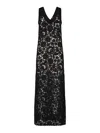 P.a.r.o.s.h Parosh Long Black Cotton Crochet Lace Dress With V-neckline