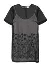 P.a.r.o.s.h Floral Embroidered Sheer Midi Dress In Black