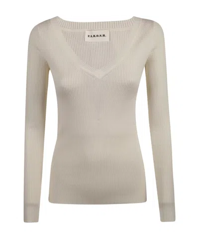 P.a.r.o.s.h . V-neck Knitted Jumper In Neutral