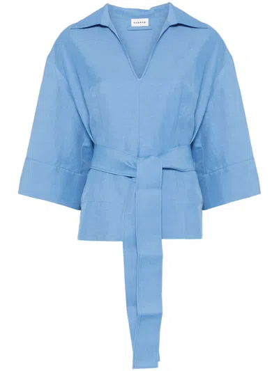 P.a.r.o.s.h Parosh V-neck Mini Blouse With Side Slits And French Collar In Blue