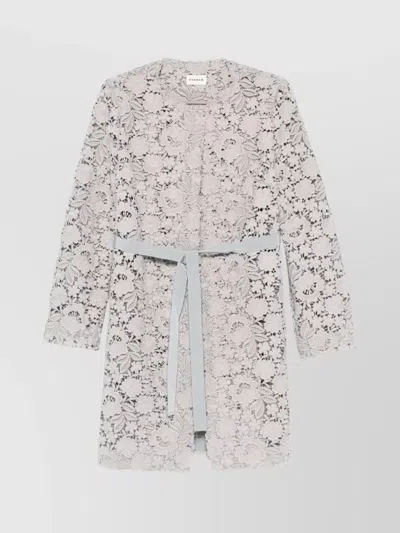 P.a.r.o.s.h Waist Belted Floral Lace Blazer In Light Grey