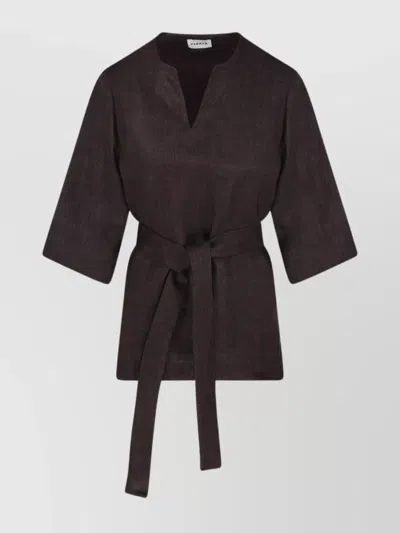 P.A.R.O.S.H WAIST BELTED V-NECK BLOUSE WITH 3/4 SLEEVES