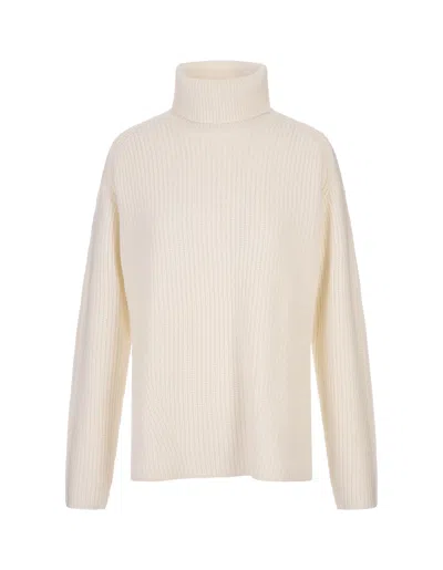 P.a.r.o.s.h Want High Neck Sweater In White Ribbed Cashmere