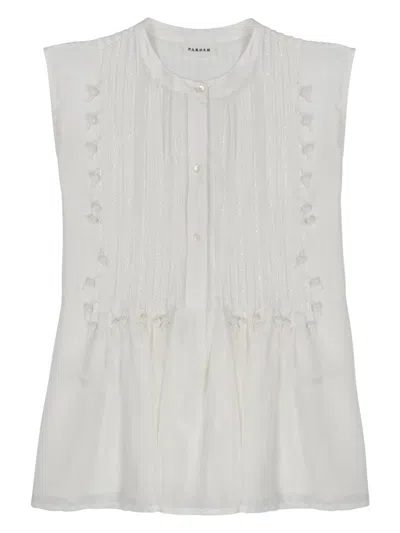 P.a.r.o.s.h Off White Crew Neck Midi Dress In Multi