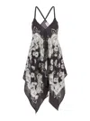 P.a.r.o.s.h White And Black Blouse With Thin Shoulder Straps And All-over Floral Motif In Silk Woman In Multicolor