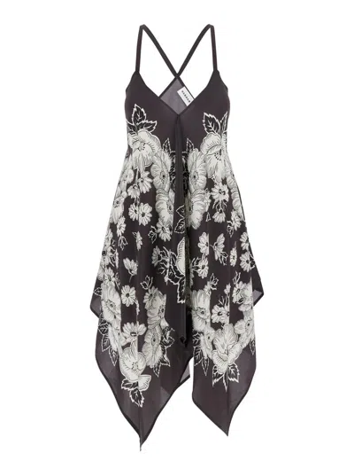 P.A.R.O.S.H WHITE AND BLACK BLOUSE WITH THIN SHOULDER STRAPS AND ALL-OVER FLORAL MOTIF IN SILK WOMAN