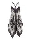 P.a.r.o.s.h White And Black Blouse With Thin Shoulder Straps And All-over Floral Motif In Silk Woman In Multicolor