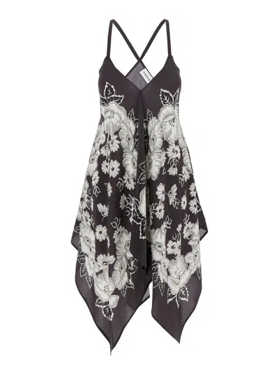 P.A.R.O.S.H WHITE AND BLACK BLOUSE WITH THIN SHOULDER STRAPS AND ALL-OVER FLORAL MOTIF