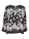 P.a.r.o.s.h White And Black Blouse With V-neck And All-over Floral Pattern In Silk Woman In White/black