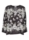P.a.r.o.s.h White And Black Blouse With V-neck And All-over Floral Pattern In Silk Woman In Multicolor