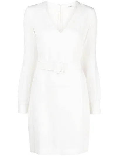 P.A.R.O.S.H WHITE BELTED V-NECK MINIDRESS