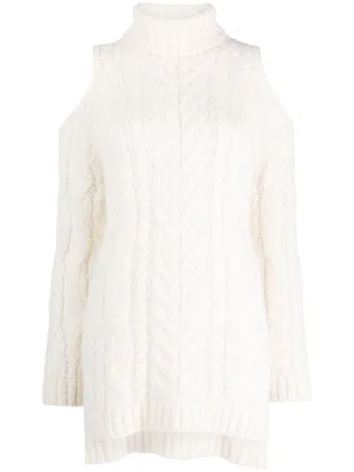 P.A.R.O.S.H WHITE COLD-SHOULDER CABLE-KNIT JUMPER