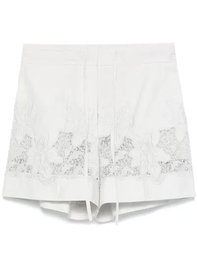 P.a.r.o.s.h Parosh White Cotton Shorts With Floral Embroidery