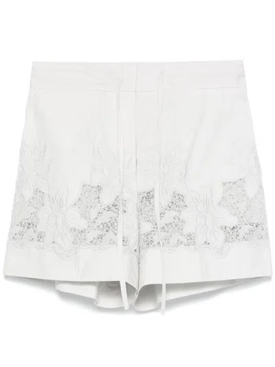 P.a.r.o.s.h White Cotton Shorts With Floral Embroidery