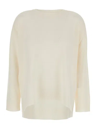 P.A.R.O.S.H WHITE CREWNECK SWEATER WITH ASYMMETRIC HEM